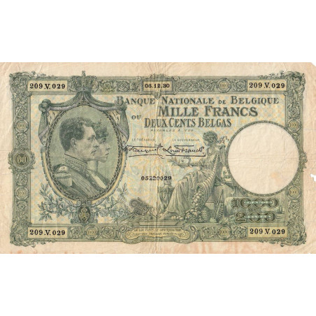 Belgique - Pick 104_1 - 1'000 francs ou 200 belgas - 06/12/1930 - Etat : TB