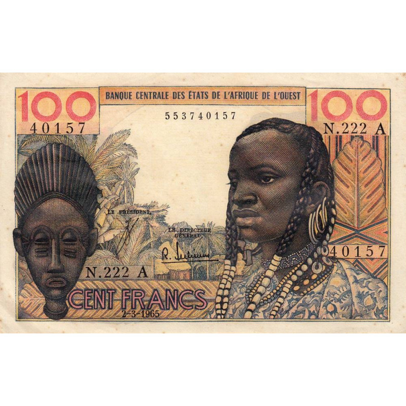 Côte d'Ivoire - Pick 101Ae - 100 francs - Série T.222 - 02/03/1965 - Etat : TTB