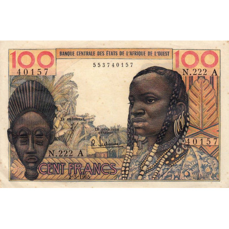 Côte d'Ivoire - Pick 101Ae - 100 francs - Série T.222 - 02/03/1965 - Etat : TTB
