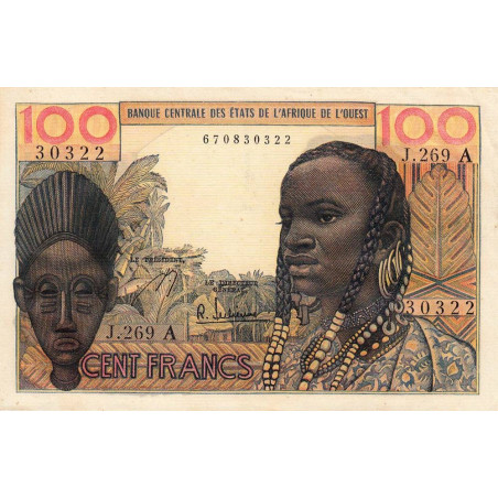 Côte d'Ivoire - Pick 101Ag - 100 francs - Série J.269 - Sans date (1966) - Etat : SUP+ à SPL