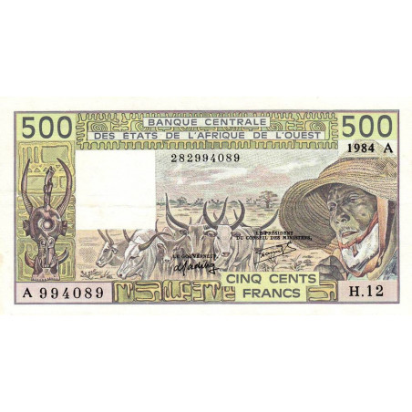 Côte d'Ivoire - Pick 106Ag - 500 francs - Série H.12 - 1984 - Etat : SUP