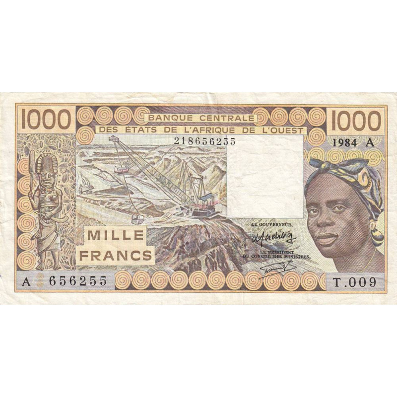 Côte d'Ivoire - Pick 107Ae - 1'000 francs - Série T.009 - 1984 - Etat : TB+