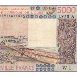 Côte d'Ivoire - Pick 108Ab - 5'000 francs - Série W.1 (remplacement) - 1978 - Etat : TB