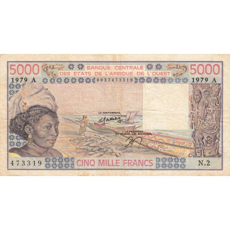 Côte d'Ivoire - Pick 108Ac - 5'000 francs - Série N.2 - 1979 - Etat : TB