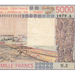 Côte d'Ivoire - Pick 108Ac - 5'000 francs - Série N.2 - 1979 - Etat : TB