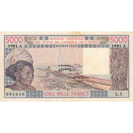 Côte d'Ivoire - Pick 108Ah - 5'000 francs - Série L.3 - 1981 - Etat : TB+