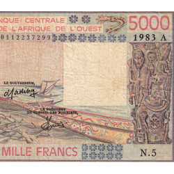 Côte d'Ivoire - Pick 108Ak - 5'000 francs - Série N.5 - 1983 - Etat : TB-