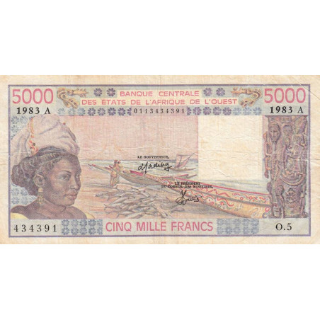 Côte d'Ivoire - Pick 108Ak - 5'000 francs - Série O.5 - 1983 - Etat : TB-