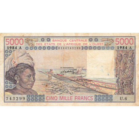 Côte d'Ivoire - Pick 108Am - 5'000 francs - Série U.6 - 1984 - Etat : TB-