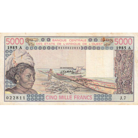 Côte d'Ivoire - Pick 108An - 5'000 francs - Série J.7 - 1985 - Etat : TB-