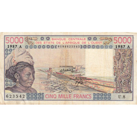 Côte d'Ivoire - Pick 108Ap - 5'000 francs - Série U.8 - 1987 - Etat : TB-