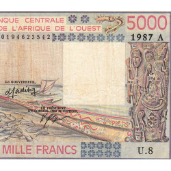 Côte d'Ivoire - Pick 108Ap - 5'000 francs - Série U.8 - 1987 - Etat : TB-
