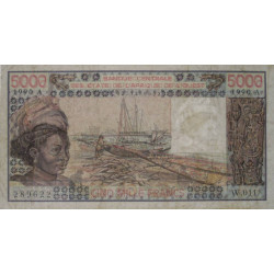 Côte d'Ivoire - Pick 108Aq - 5'000 francs - Série W.011 (remplacement) - 1990 - Etat : TB