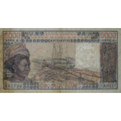 Côte d'Ivoire - Pick 108Aq - 5'000 francs - Série A.012 - 1990 - Etat : TB-