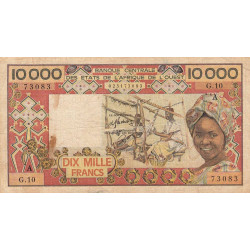 Côte d'Ivoire - Pick 109Ab - 10'000 francs - Série G.10 - Sans date (1979) - Etat : TB-