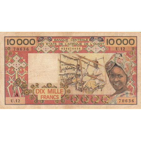 Côte d'Ivoire - Pick 109Ac - 10'000 francs - Série U.12 - Sans date (1980) - Etat : TB-