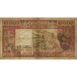 Côte d'Ivoire - Pick 109Ac - 10'000 francs - Série U.12 - Sans date (1980) - Etat : TB-