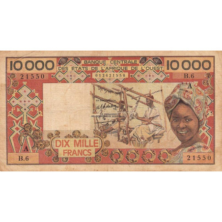 Côte d'Ivoire - Pick 109Ad_1- 10'000 francs - Série B.6 - Sans date (1977) - Etat : TB-