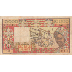 Côte d'Ivoire - Pick 109Ah_1 - 10'000 francs - Série Z.27 - Sans date (1986) - Etat : TB-