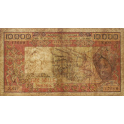 Côte d'Ivoire - Pick 109Ah_2 - 10'000 francs - Série X.028 - Sans date (1987) - Etat : B+