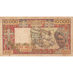 Côte d'Ivoire - Pick 109Aj - 10'000 francs - Série R.045 - Sans date (1991) - Etat : B+