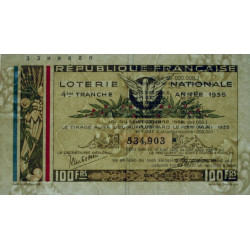 1935 - Loterie Nationale - 4e tranche - Etat : TTB+