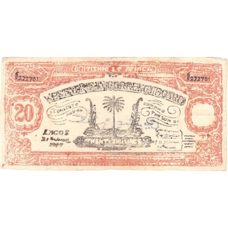 Afrique Occidentale Britannique - Pick 8b faux - 20 shillings - Série 6/K - 21/06/1947 - Etat : TTB