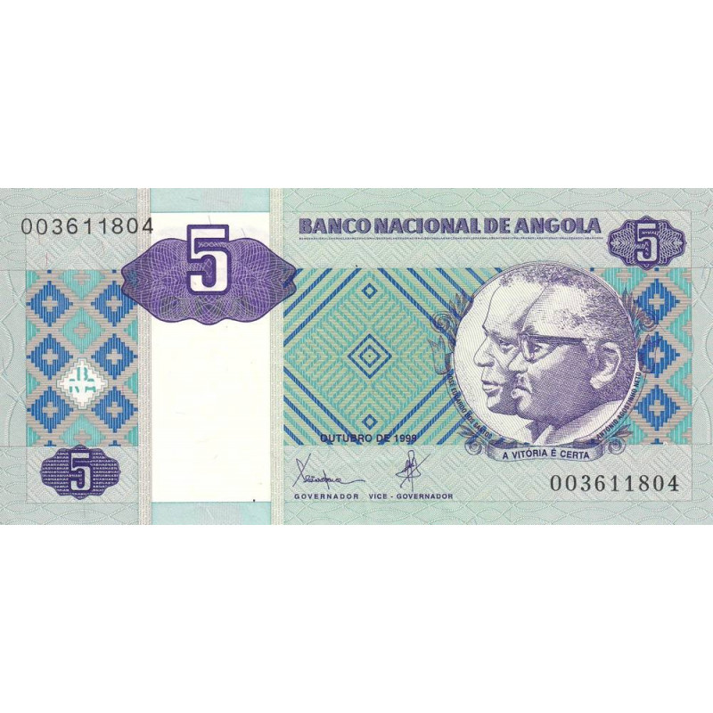 Angola - Pick 144a - 5 kwanzas - Série OO - 10/1999 - Etat : SUP