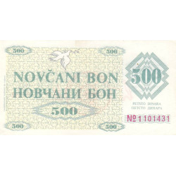 Bosnie-Herzégovine - Pick 7g - 500 dinara - Série M - 11/05/1992 - Etat : SUP
