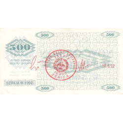Bosnie-Herzégovine - Pick 7g - 500 dinara - Série M - 11/05/1992 - Etat : SUP