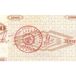 Bosnie-Herzégovine - Pick 9g - 5'000 dinara - Série M - 11/05/1992 - Etat : TTB+