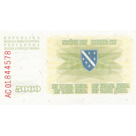 Bosnie-Herzégovine - Pick 16a - 5'000 dinara - Série AC - 25/01/1993 - Etat : NEUF