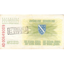Bosnie-Herzégovine - Pick 16b_1 - 5'000 dinara - Série AD - 25/01/1993 - Etat : TTB