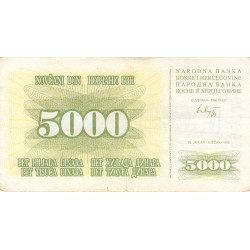 Bosnie-Herzégovine - Pick 16b_1 - 5'000 dinara - Série AD - 25/01/1993 - Etat : TTB