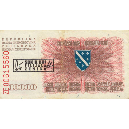 Bosnie-Herzégovine - Pick 17b_2 - 10'000 dinara - Série ZE - 25/01/1993 - Etat : TTB