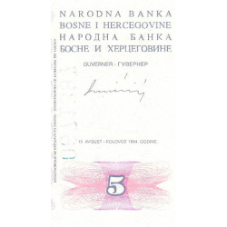 Bosnie-Herzégovine - Pick 40 - 5 dinara - Série AG - 15/08/1994 - Etat : NEUF