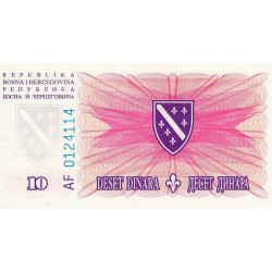 Bosnie-Herzégovine - Pick 41 - 10 dinara - Série AF - 15/08/1994 - Etat : NEUF
