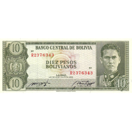 Bolivie - Pick 154a17 - 10 pesos bolivianos - Loi 1962 (1980) - Etat : SPL