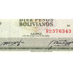 Bolivie - Pick 154a17 - 10 pesos bolivianos - Loi 1962 (1980) - Etat : SPL