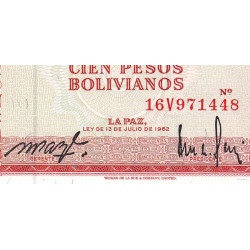 Bolivie - Pick 164A1 - 100 pesos bolivianos - Loi 1962 (1982) - Etat : NEUF