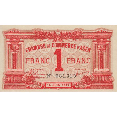 Agen - Pirot 2-9 variété - 1 franc - 14/06/1917 - Etat : SUP+