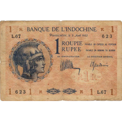 Inde Française - Pick 4c - 1 roupie - 1932 - Etat : TB