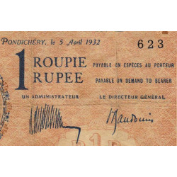 Inde Française - Pick 4c - 1 roupie - Série L.67 - 05/04/1932 - Etat : TB