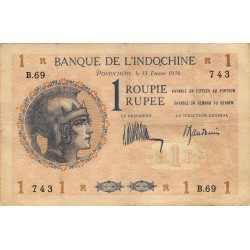Inde Française - Pick 4d_1 - 1 roupie - Série B.69 - 13/02/1936 - Etat : TB+
