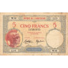 Djibouti - Pick 6b_2 - 5 francs - Série W.58 (remplacement) - 1937 - Etat : TB-