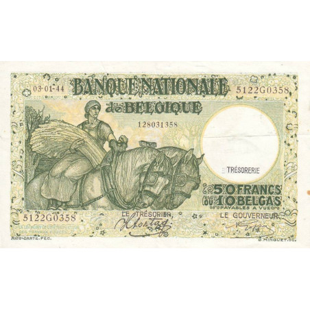 Belgique - Pick 106_5 - 50 francs ou 10 belgas - 03/01/1944 - Etat : TTB