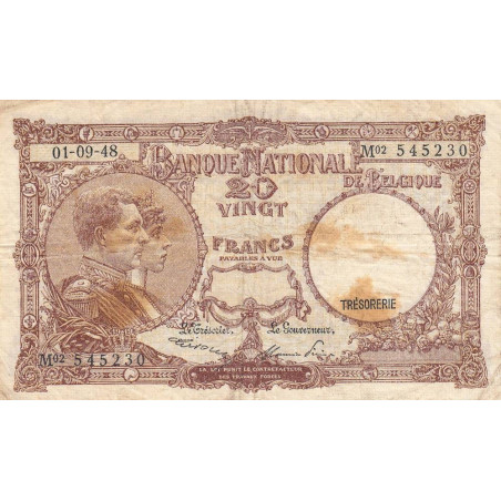 Belgique - Pick 116 - 20 francs - 01/09/1948 - Etat : B+