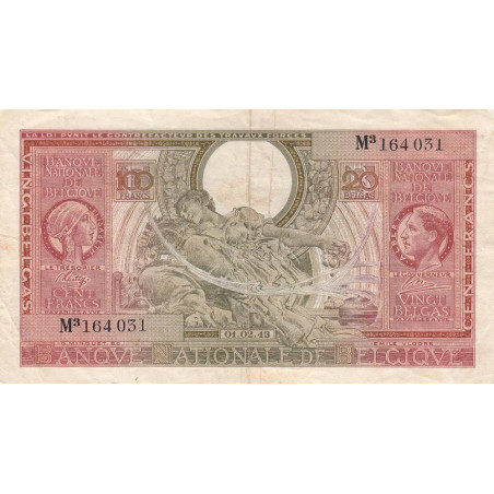 Belgique - Pick 123 - 100 francs ou 20 belgas - Série 3 - 01/02/1943 - Etat : TB