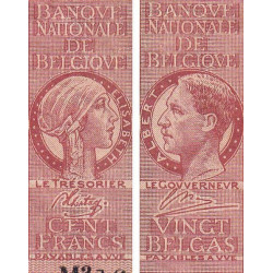 Belgique - Pick 123 - 100 francs ou 20 belgas - Série 3 - 01/02/1943 - Etat : TB