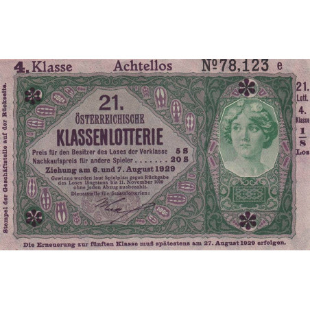 Autriche - Pick S152b - Loterie 1929 - Etat : NEUF